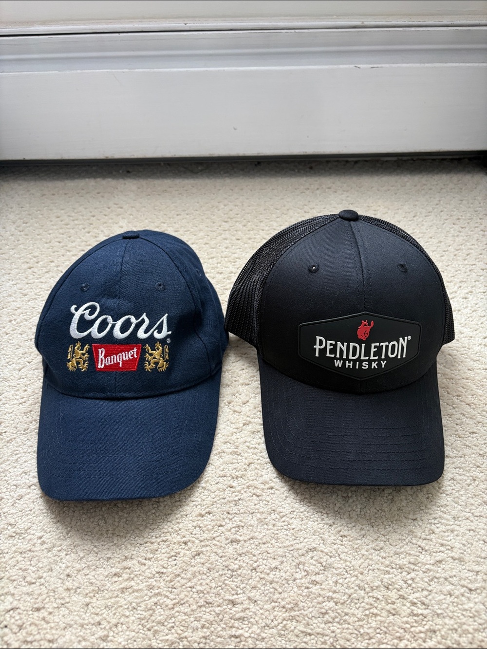 2 snapback style adjustable hats